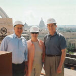 Bruce with Sue Woolsey, NAS COO, and Joe Papa, construction manager, during construction of the new Keck Building, of the National Academies, 2001.