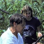 Barbara McClintock at her corn field in Cold Spring Harbor, New York, with Bruce's daughter Beth Alberts, 1979.