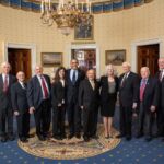 President Barack Obama joins National Medal of Science recipients for a group photo in the Blue Room before honoring recipients of the National Medal of Science and the National Medal of Technology and Innovation in the East Room of the White House, Nov. 20, 2014. Honorees are: Bruce Alberts, University of California, San Francisco, Calif.; Robert Axelrod, University of Michigan, Mich.; May Berenbaum, University of Illinois at Urbana-Champaign, Ill.; Alexandre J. Chorin, University of California, Berkeley, Calif.; Thomas Kailath, Stanford University, Calif.; Judith P. Klinman, University of California, Berkeley, Calif.; Jerrold Meinwald, Cornell University, N.Y.; Burton Richter, SLAC National Accelerator Laboratory and Stanford University, Calif.; Sean C. Solomon, Columbia University, N.Y.; and David Blackwell, University of California, Berkeley, Calif. (posthumous). (Official White House Photo by Lawrence Jackson.)
